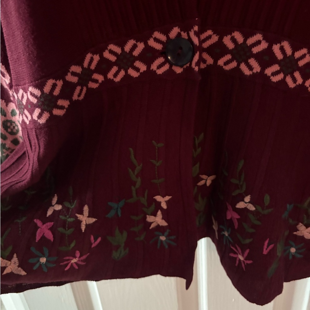 Sahalie Maroon Cardigan with Peplum & Flower Embroidery - Picture 7 of 10